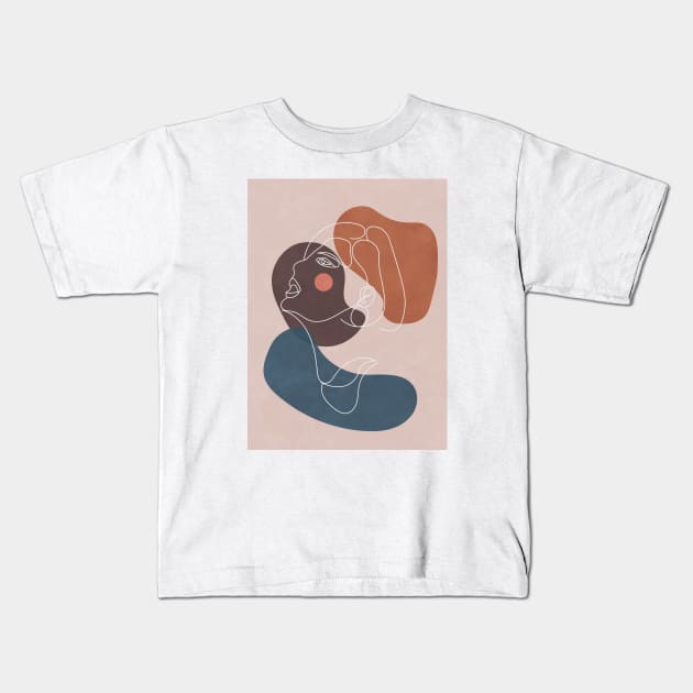 Woman Minimal Line Art 2 Kids T-Shirt by Colorable